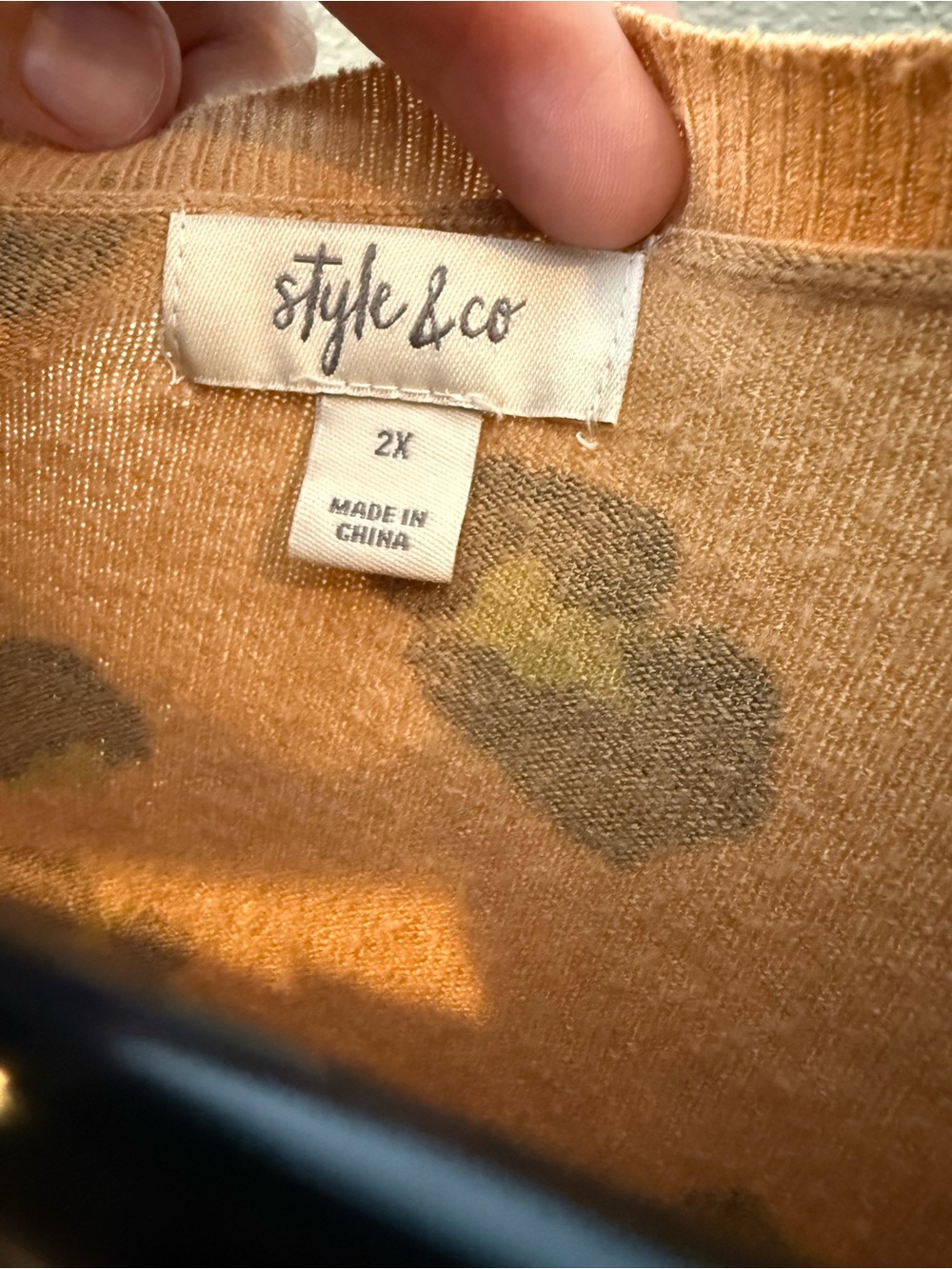 Style & Co. Beige Leopard Crewneck Sweater with Black and Lime Green Spots (2X) - Picture 2 of 9
